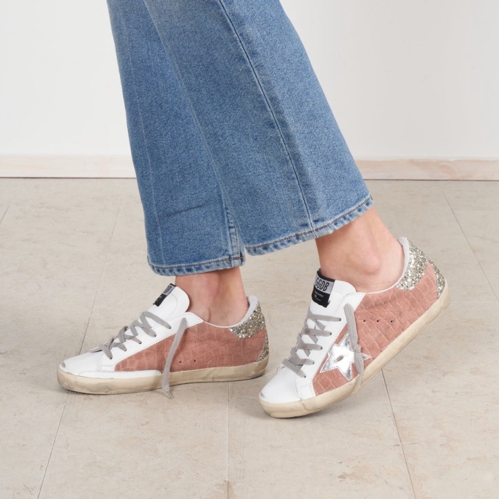 Golden Goose Pink and Silver Sneakers Sporty Design